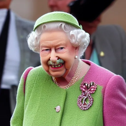 Image similar to Queen Elizabeth using a bong