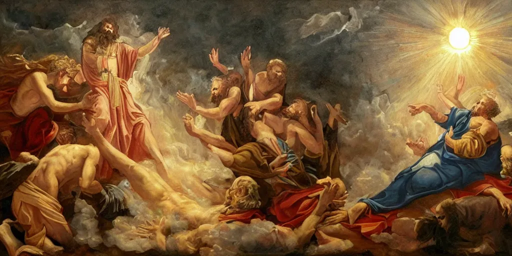 Prompt: masterful religious oil painting god announcing the end of the world