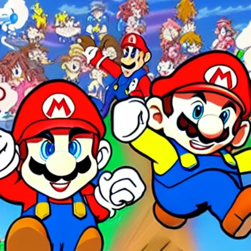 Prompt: Mario in Japanese anime style of 1990s, cartoon cinematic