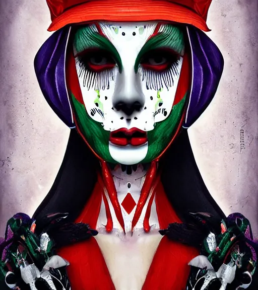 Image similar to beautiful female character inspired by venice carnival and pop art freddy krueger | | digital artwork made by greg rutswork, anna dittmann and lois van barlee, symmetrical, anatomically correct