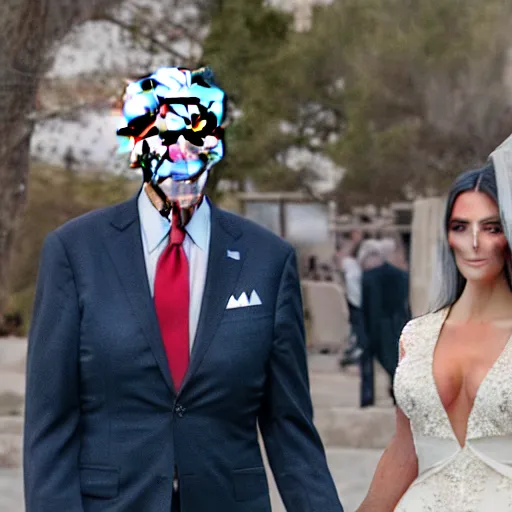 Prompt: professional photograph of Joe Biden and Kim Kardashian getting married, highly detailed, highly intricate, 8k,