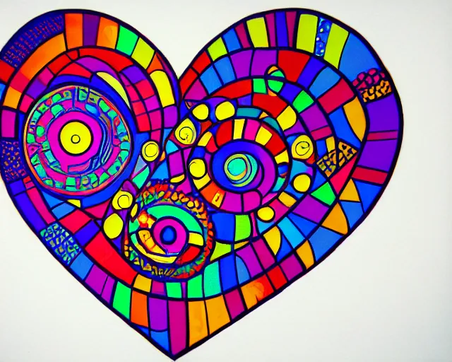 Image similar to graffiti, heart made with circles and lines, vivid colors, highly detailed, simple, no jagged lines, smooth, artstation, artwork by invader