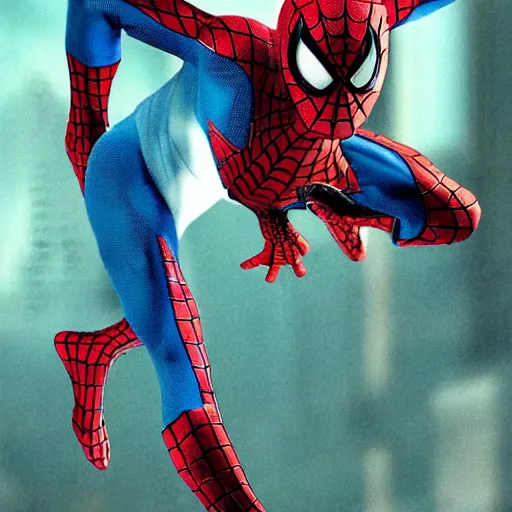 Prompt: the filming spiderman in 1 9 9 8 s but the costume has been described and replaced