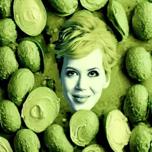 Image similar to molly ringwald face on a pile of guacamole