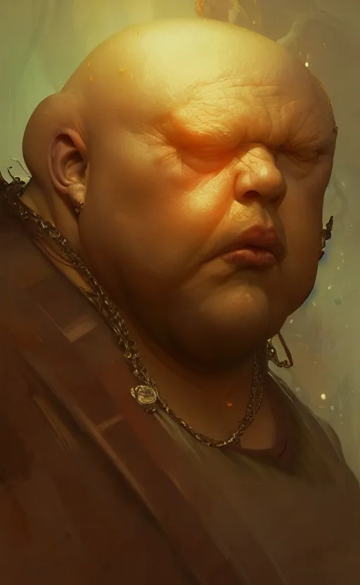 Image similar to a portrait of a hideous monstrosity of a fat blob, concept art, deep focus, intricate, highly detailed, digital painting, artstation, matte, sharp focus, illustration, art by greg rutkowski and alphonse mucha