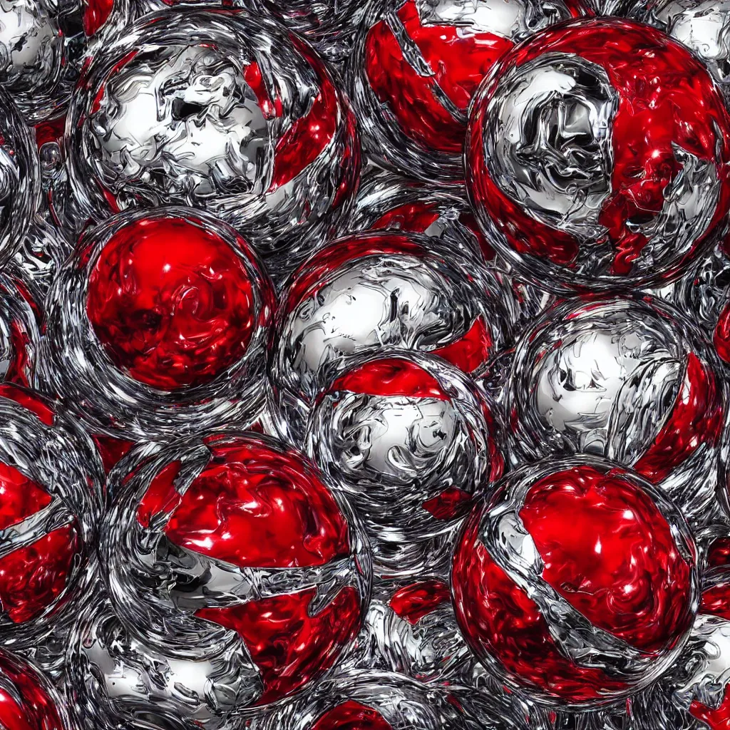 Image similar to chrome spheres on a red cube by ayami kojima