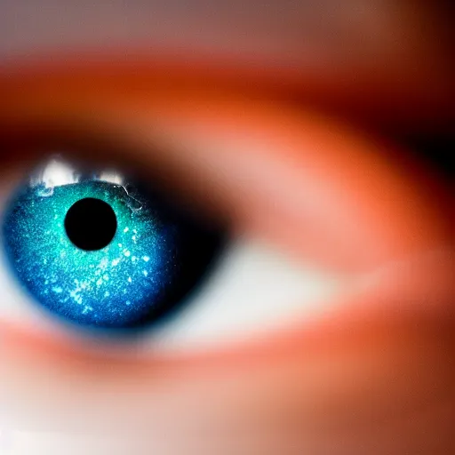 Image similar to of an human eye with a galaxy inside, macro shot, ultra realistic, 50mm lens