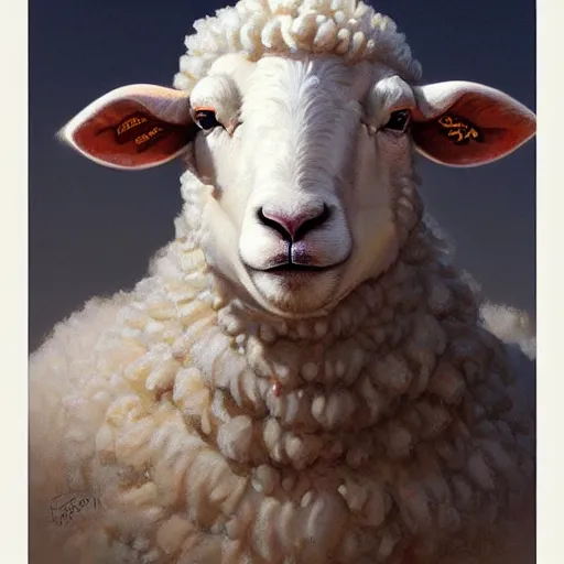 Prompt: sheep, realistic portrait, highly detailed, digital painting, artstation, concept art, smooth, sharp focus, illustration, cinematic lighting, art by artgerm and greg rutkowski and alphonse mucha and boris vallejo and frank frazetta