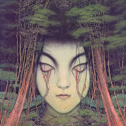 Prompt: a simple concept art portrait of an ancient temple in the forest, an award winning yoshitaka amano digital art poster, by, james gurney and gerhard richter. art by takato yamamoto. masterpiece, deep colours.