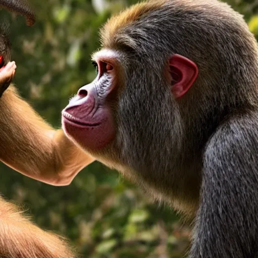 Image similar to stunning award winning hyperrealistic hdr 8 k highly detailed photo of garry busey fighting an ape