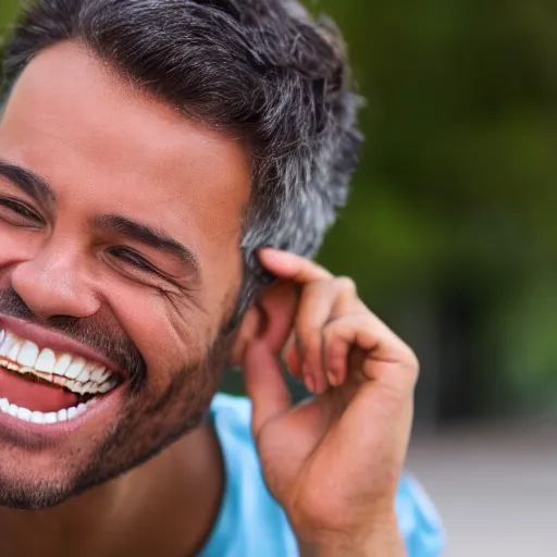 Image similar to a man without teeth smiles literally ear to ear