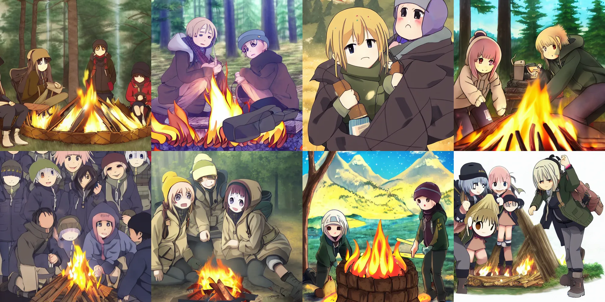 Prompt: yuru camp anime campfire pixiv
