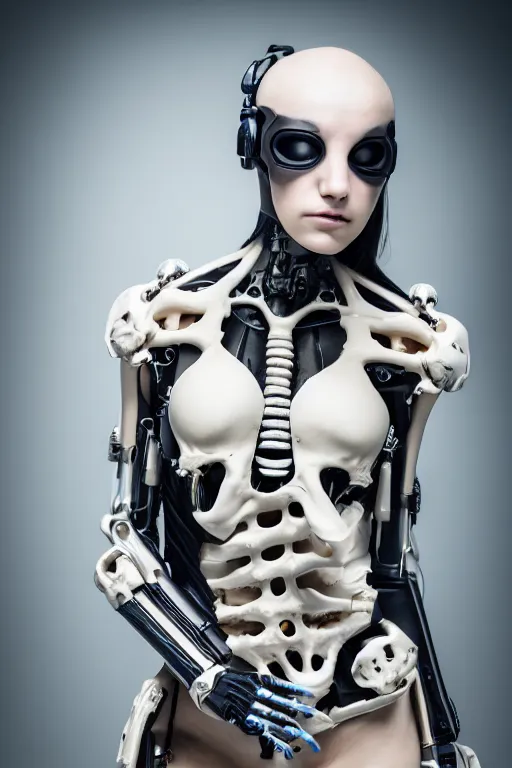 Prompt: a beautifull anatomialy perfect cyberpunk woman model, wearing organic bone armor, luxury materials, symmetrical, cinematic, elegant, professional studio light, real dlsr photography, sharp focus, 4 k, ultra hd, sense of awe, high fashion