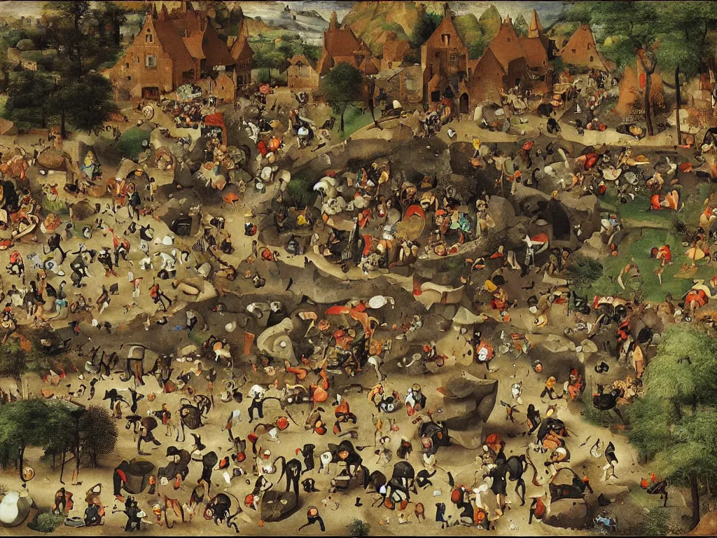 Image similar to Sega Mega Drive Genesis sidescroller game by Pieter Bruegel the Elder