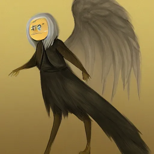 Image similar to angel with black wings, one - eyed face, gigantic, concept art