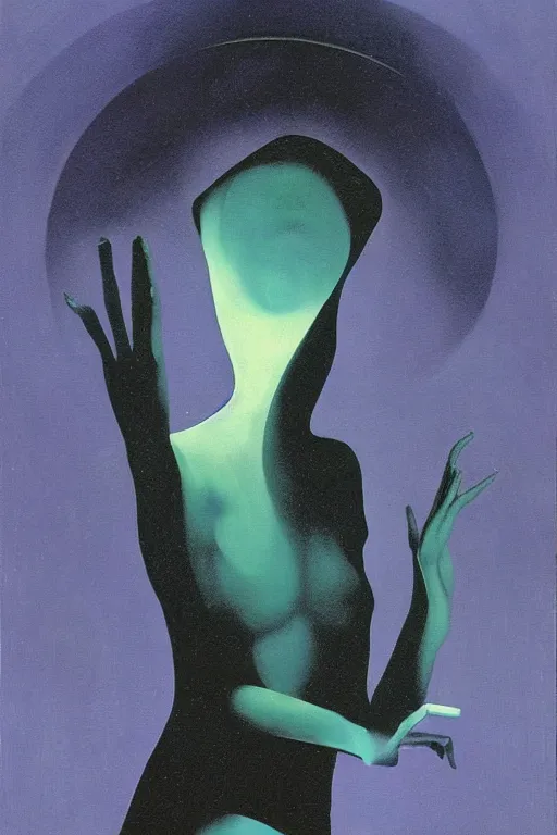 Image similar to Priestess of the Void of the Black Hole by Karel Thole, oil on canvas,