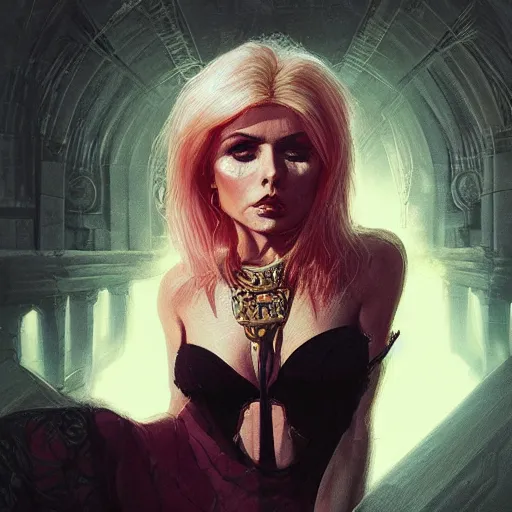 Image similar to a portrait of a younger debbie harry as a sorceress, urban motifs, intricate, elegant, highly detailed, digital painting, trending on artstation, concept art, smooth sharp focus, illustration, art by artgerm and greg rutkowski