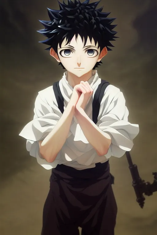 Prompt: baroque oil painting full body portrait character concept art, anime key visual of killua zoldyck, symmetrical finely detailed perfect face studio lit directed gaze, trending on pixiv fanbox, painted by greg rutkowski makoto shinkai takashi takeuchi studio ghibli