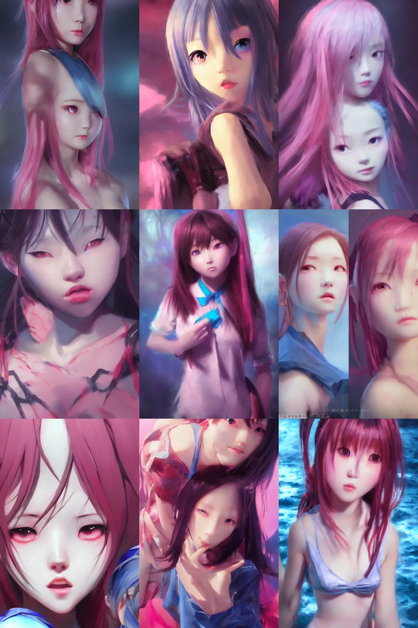 Prompt: 3d dark infrared octane render concept art by D. Jun, by Mo Xiang Tong Xiu, by Igarashi Daisuke, beauty portrait anime school girls under dark pink and blue water. cute face. dramatic deep light, trending on artstation, oil painting.