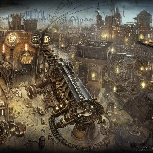 Prompt: steampunk machine city detailed matte painting gears clockwork intricate 4k 8k
