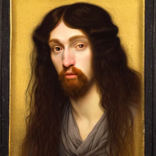Prompt: highly detailed portrait of a young handsome wizard with long black hair, pre - raphaelite art style, global illumination