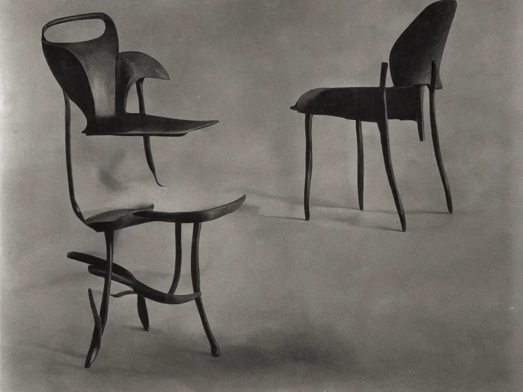 Prompt: modernist chair with bread. karl blossfeldt, salvador dali