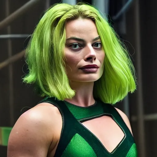 Image similar to margot robbie as she hulk