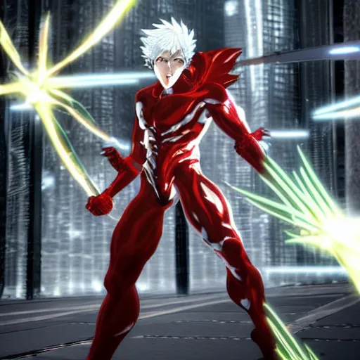 Image similar to boros from one punch man series as raiden from metal gear rising revengeance