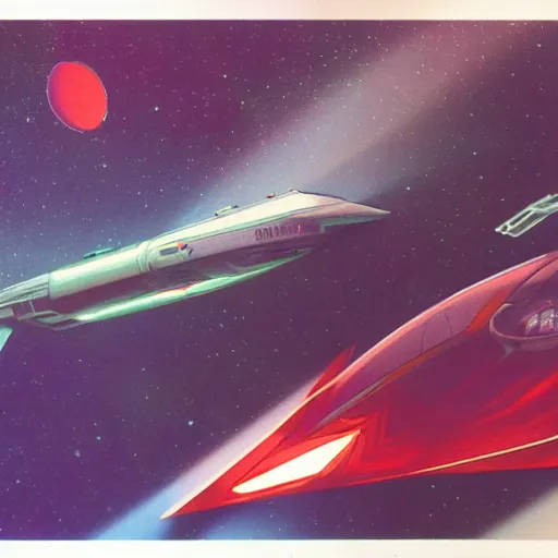 Image similar to starship during reentry of earth atmosphere, 1 9 8 0 s concept art, vintage, high saturation colors, high quality, hand drawn