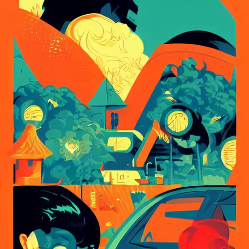 Image similar to splash of color, illustration by tom whalen and charles williams and kilian eng and james jean