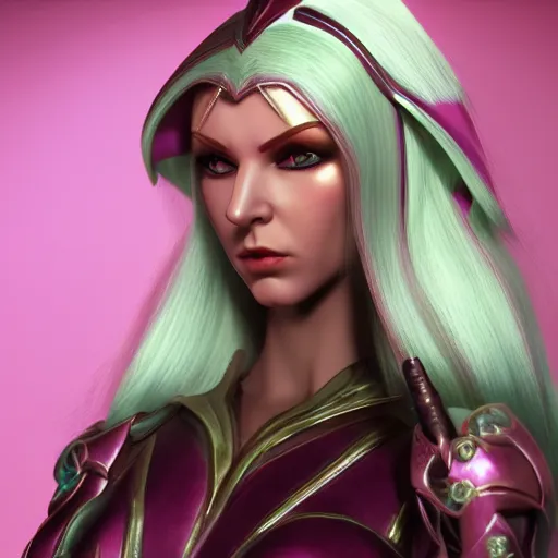 Image similar to portrait of a female high elf with magenta eyes and dark hair, 3 d octane render trending on art station 8 k