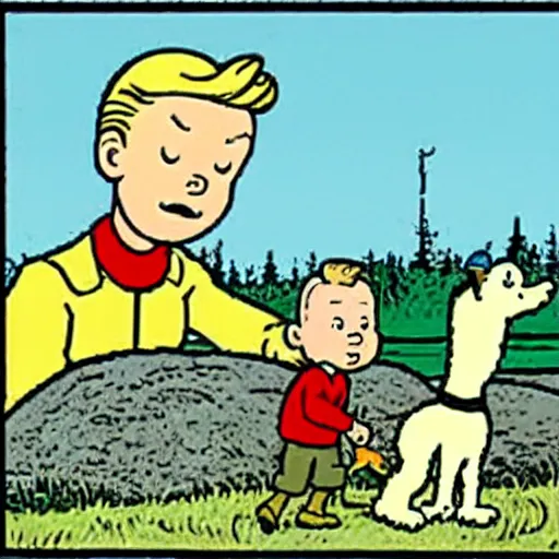 Prompt: a tintin cartoon in canada by herge