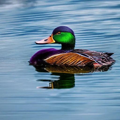 Image similar to a colorful mallard floating on a lake in the foothills of mount saint helens