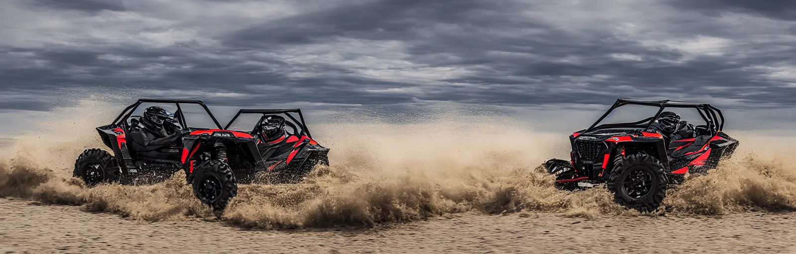 Prompt: action shot of a polaris rzr on the beach, 8 k photography, action sports