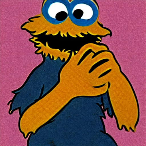 Prompt: cookie monster, 1 9 3 0 s cartoon style