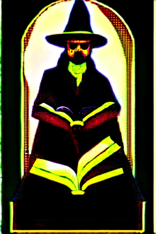 Prompt: cloaked steampunk wizard reading a book, high details, intricately detailed, by vincent di fate, inking, 3 color screen print, masterpiece, trending on artstation,, sharp, details, hyper - detailed, hd, 4 k, 8 k