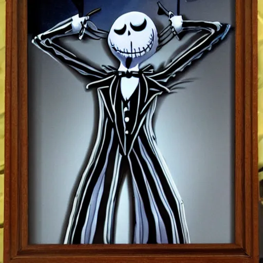 Prompt: Jack Skellington from Tim Burtons Nightmare Before Christmas on the bridge of the USS Enterprise