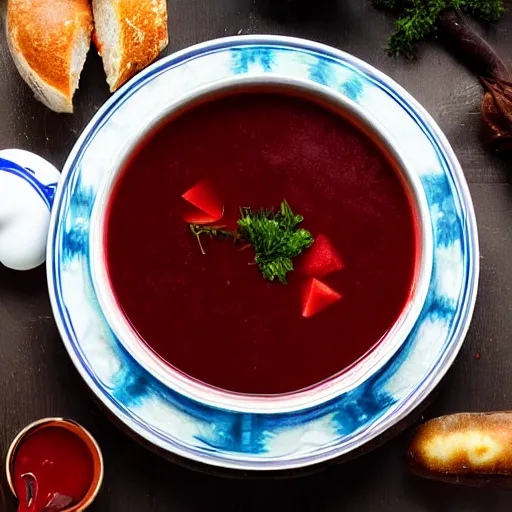 Prompt: a bowl of borscht soup that is a portal to another dimension, 8 k, high definition, highly detailed, photo - realistic