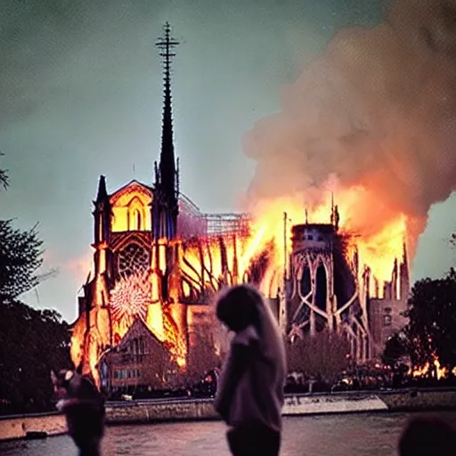 Image similar to “minions laughing as the Notre dame burns behind them”