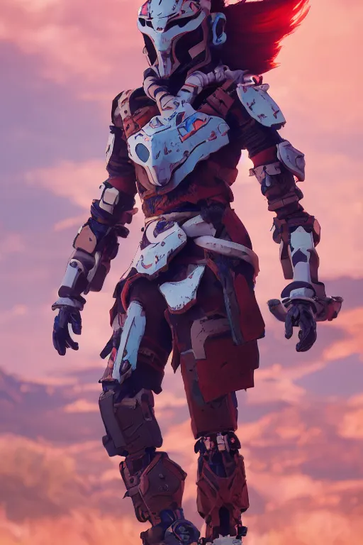 Image similar to combination suit armor aloy horizon forbidden west horizon zero dawn robot ninja mask helmet backpack tribal, aesthetic octane render, 8 k hd resolution, by ilya kuvshinov and cushart krentz and gilleard james radiating a glowing aura cgi rtx 2 0 2 2