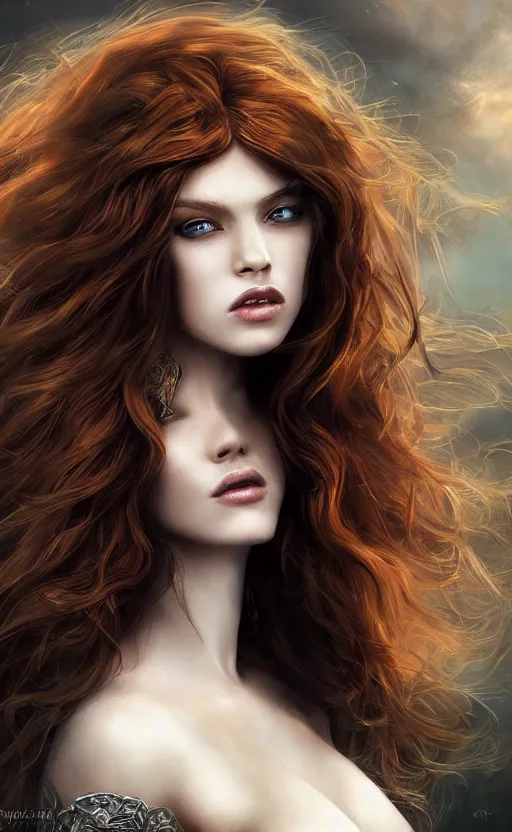 Image similar to a beautiful woman black knight, 8 k, sensual, hyperrealistic, hyperdetailed, beautiful face symmetrical, long ginger hair windy, dark fantasy, fantasy portrait by laura sava