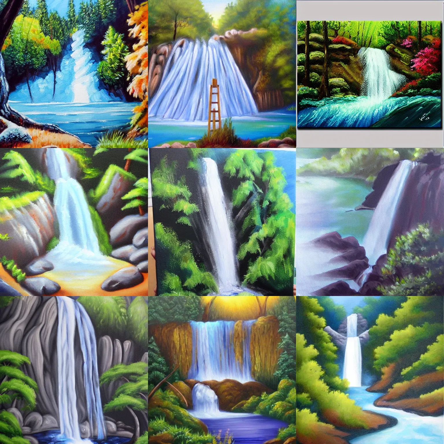 Prompt: <painting quality=very-low>a waterfall</painting>