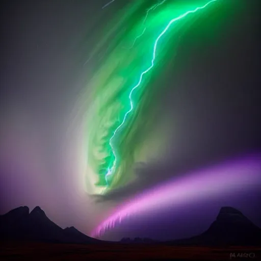 Image similar to amazing photo of a purple tornado in the sky by marc adamus, beautiful dramatic lighting