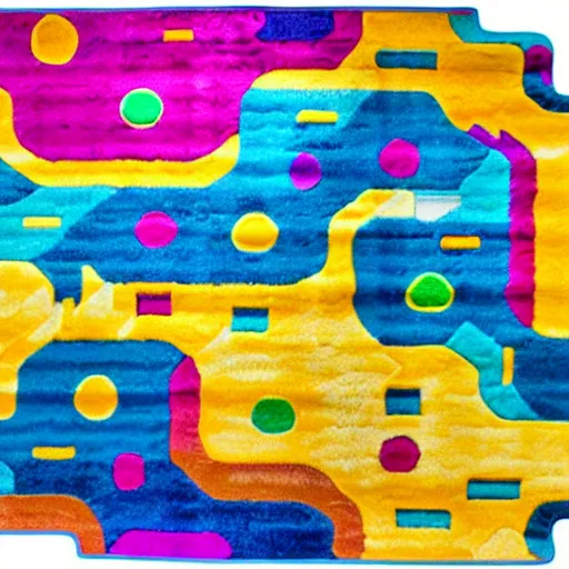 Prompt: a futuristic kids road map carpet rug, designed by lisa frank