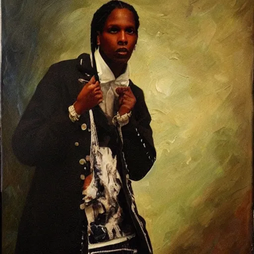 Image similar to asap rocky, oil on canvas, 1883