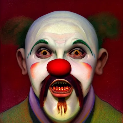 Image similar to portrait of a surprised clown made by nicholas roerich, concept art, digital art, highly detailed