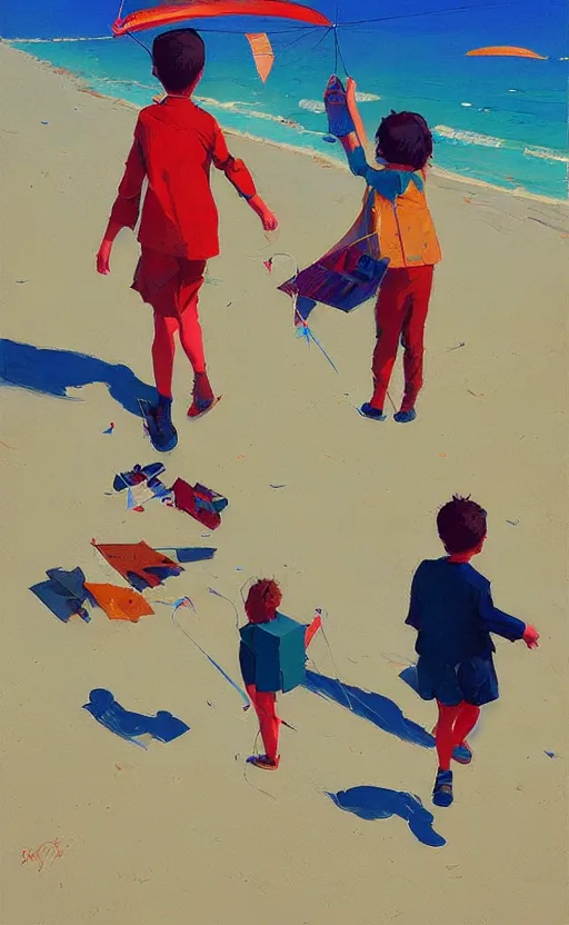 Prompt: flying kites at the beach by atey ghailan and garmash, michael