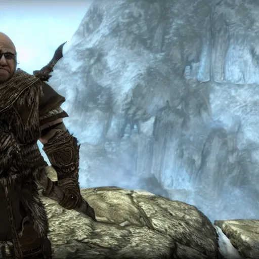 Image similar to Danny DeVito in Skyrim, 4k HDR