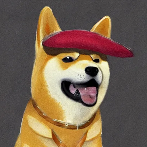 Image similar to A sketch of a shiba inu dog with a sombrero on its head