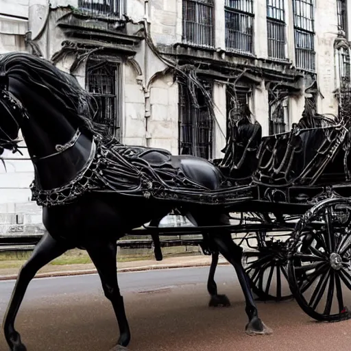 Image similar to a gothic horse - drawn carriage in the style of giger